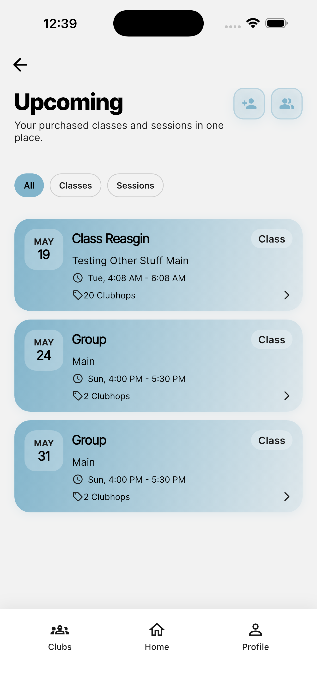 ClubHopper upcoming sessions